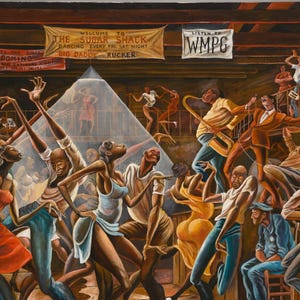 Ernie Barnes, Gemälde „The Sugar Shack“, Kunstdruck auf Leinwand, Wandkunst für die Inneneinrichtung, neue Reproduktion, OHNE RAHMEN.