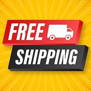 Op de afbeelding: Een rode en zwarte banner met de tekst "GRATIS VERZENDING" en een wit silhouet van een bestelwagen.