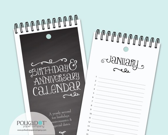 Special Edition Black Binding Perpetual Birthday Calendar, Chalkboard Style. Anniversary Perpetual Calendar, , Birthday Reminder, Tracker Il_570xn