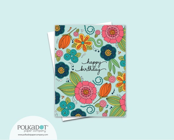 Happy Birthday Ruffle Flower Card with Printed Inside Il_570xn