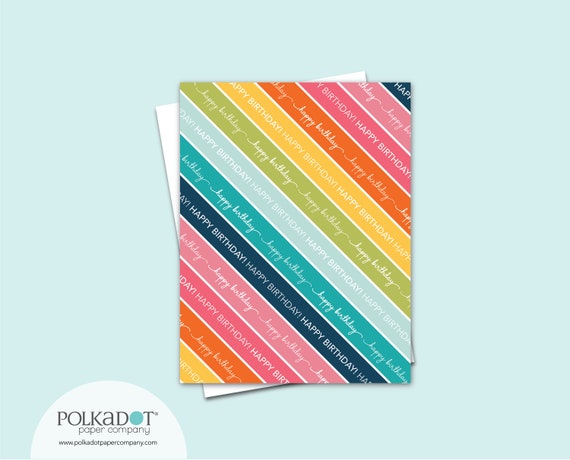 Diagonal Stripe Happy Birthday Card with Blank Inside Il_570xn