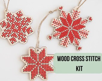 Christmas cross stitch ornaments KIT for beginners - Snowflake ornament embroidery kit beginner - Xmas ornaments kit - DIY Adult Craft Kit