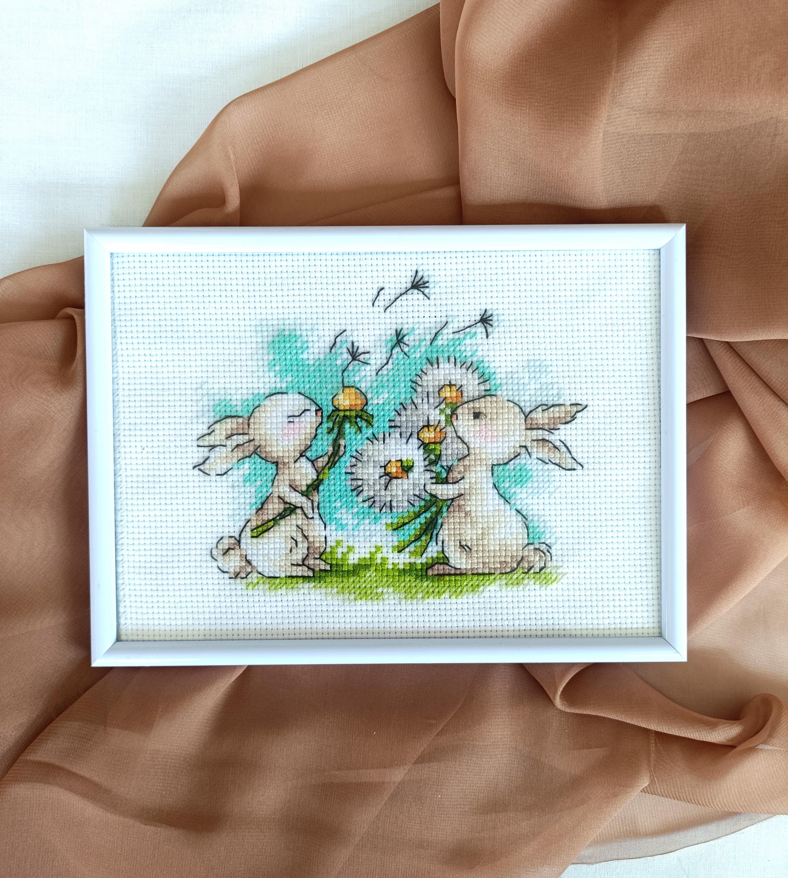 Cute Bunnies and Dandelions Cross Stitch PATTERN - Rabbits Hand Simple ...
