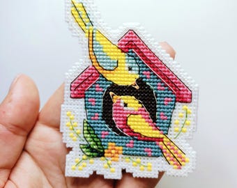 Cute mini Birds cross stitch PATTERN for beginner - Tiny songbirds and birdhouse hand embroidery pattern PDF - Nature cross stitch art