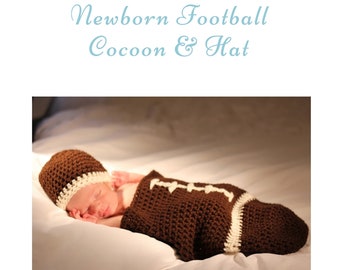 Crochet Football Cocoon and Hat - Newborn Photo Props - PATTERN ONLY