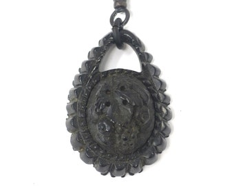 Antique Victorian Carved Whitby Jet Pendant