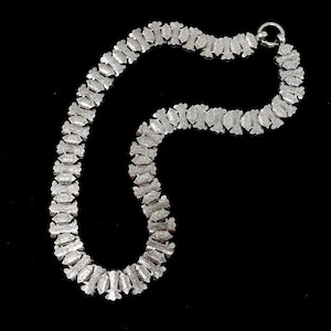 Antique Victorian 2 Sided Engraved Forget-Me-Not Flowers Sterling Silver Collar Book Chain Necklace