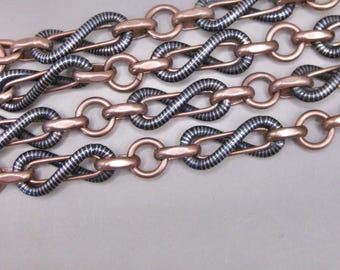 Antique Victorian 800 Silver Niello Rose Gold Vermeil Chain, Infinity Links, 18.3" MBP1