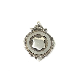 Vintage 1930s Chester Sterling Silver Cartouche Medal Shield Watch Fob Pendant