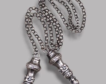 Antique Dutch 835 Silver Jasseron Chain with Knitting Needle Caps Necklace
