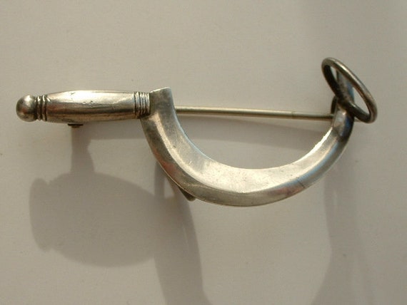 Rare Patented Victorian 1886 Silver Scythe Pin Br… - image 4