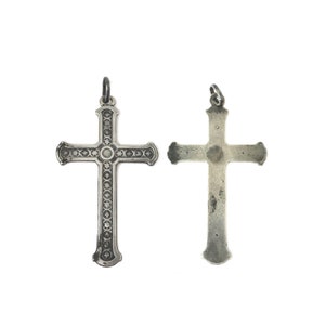 Antique French Continental Silver Engraved Stars Cross Pendant