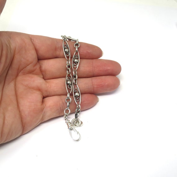 French Antique Silver Fancy Link Bracelet or exte… - image 3