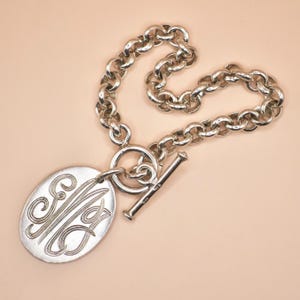 Vintage Mexican Sterling Silver Rolo Chain Bracelet, Monogrammed GMJ, 27.2 grams, Made in Mexico