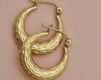 PreLoved Solid 14K Yellow Gold Diamond-Cut "Honeycomb" Puff Hoop Earrings