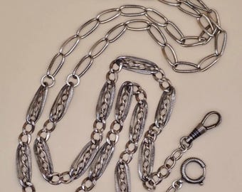 Converted Antique Victorian Niello & Silver Chain Necklace MB90