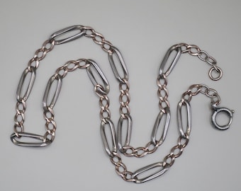 Antique Victorian 800 Niello Silver and Rose Gold Gilt Vermeil Chain Necklace, 16.50"inches