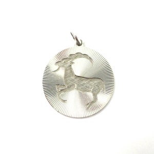 Vintage European 835 Silver Capricorn Goat Zodiac Disc Pendant
