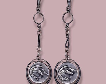 Antique Victorian .800 Silver & 12K Rose Gold Niello Equestrian "Short Drop" Fob Pendant MBP9