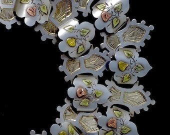 Antique Victorian Sterling Silver Rose, Yellow & Green Gold Vermeil Collar Book Chain Necklace