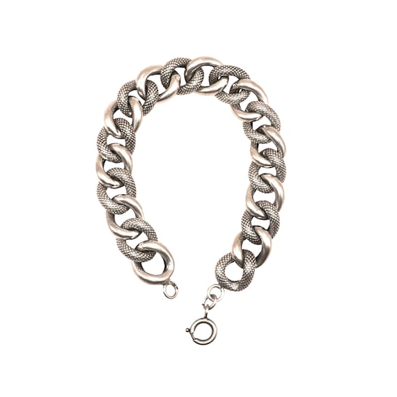 Victorian French Silver Chunky Textured Curb Link Bracelet - Etsy