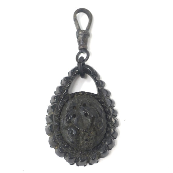 Antique Victorian Carved Whitby Jet Pendant - image 1