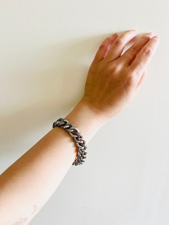 Victorian French Silver Chunky Textured Curb Link Bracelet - Etsy