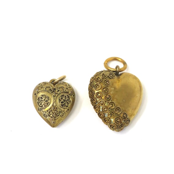 2x Antique Etruscan Style Puffy Heart Charms