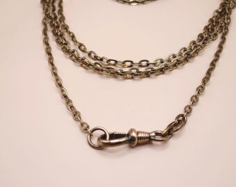 Antique BREVETE European Muff Guard Long Chain Rose Rolled Gold Necklace