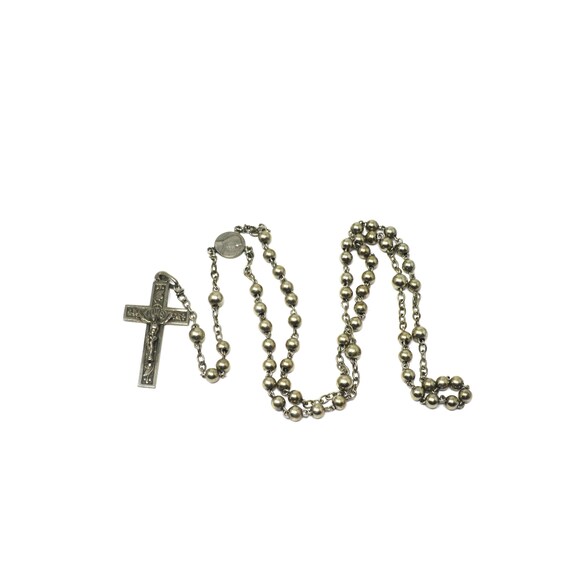 Antique Engraved French Continental Silver Rosary… - image 1