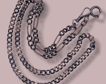 Converted Antique Victorian Niello 800 Silver & Rose Gold Vermeil Long Watch Chain Necklace MB18