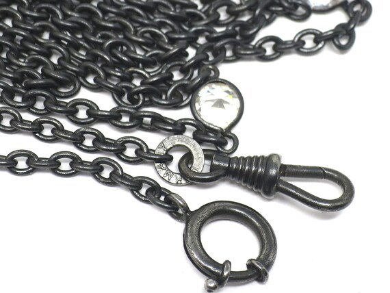 Antique Victorian Mourning Gunmetal Chatelaine Sa… - image 9