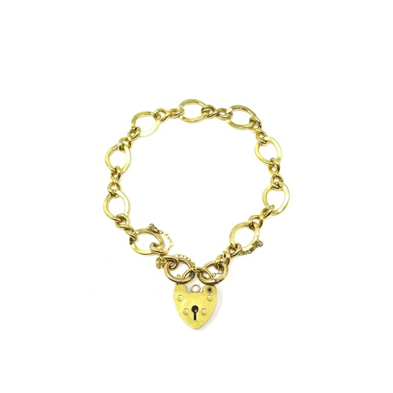 Art Deco Yellow Gold Filled Fancy Link Heart Padlo
