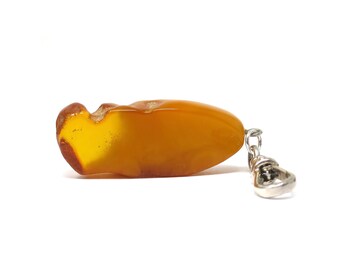 Polished Raw Vintage Baltic Amber Pendant with Sterling Silver Findings