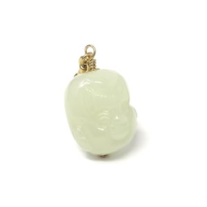 Vintage Monkey King Natural Carved Jadeite Nephrite Celadon Jade Green Bead Pendant with Gold Filled Findings