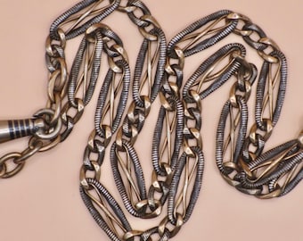Antique Victorian 800 Silver Niello & Rose Gold Vermeil Gilt Pocket Watch Chain Choker Necklace, 15.125" inches