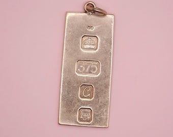 Vintage 1977 Vintage British 9ct Yellow Gold Ingot Pendant