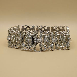 Vintage Assayed Art Deco Rhodium Plated Sterling Silver Paste Bracelet