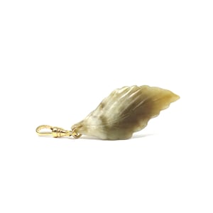 Vintage Asian Natural Carved Jadeite Nephrite Celadon Jade Green Leaf Pendant with Gold Filled Findings