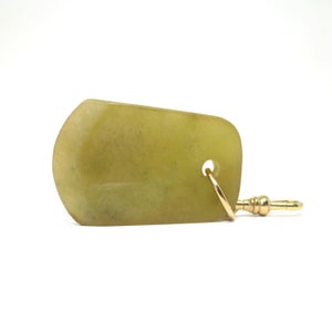 Vintage Dog Tag Shape Natural Jadeite Nephrite Celadon Jade Green Pendant with Gold Filled Findings
