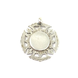 Antique Victorian 1900 Heavy Birmingham Engraved Sterling Silver Medal Shield Watch Fob Pendant