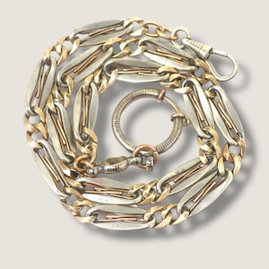 Collana antica vittoriana con catena per orologio da tasca in argento 800 niello e oro rosa 10k vermeil MB6