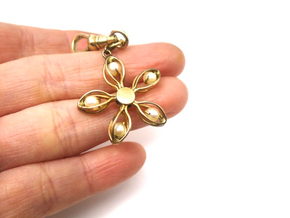 Antique Victorian Rolled Gold Seed Pearl Flower P… - image 2