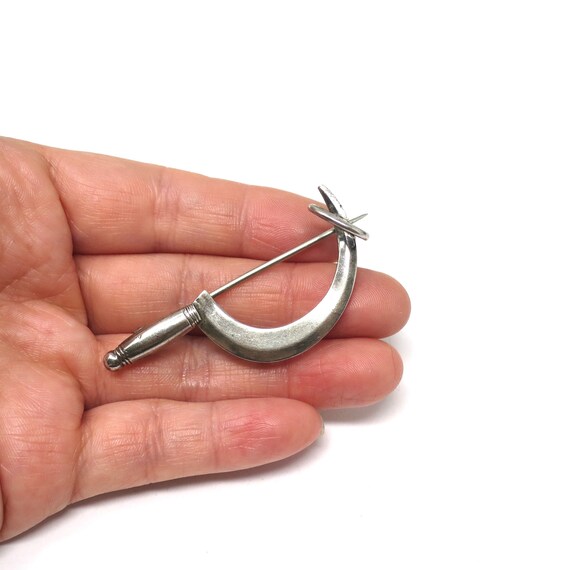 Rare Patented Victorian 1886 Silver Scythe Pin Br… - image 2