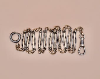 Antique Victorian Niello Silver & 10k Rose Gold Gilt Watch Chain Necklace MB5