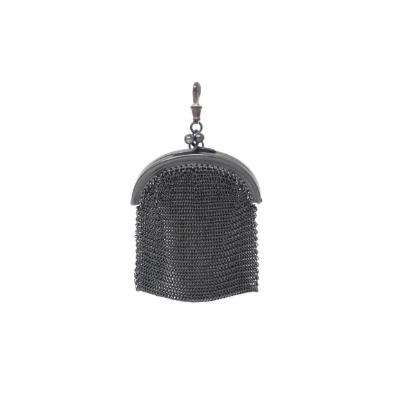 Antique Victorian Mourning French Gunmetal Mesh C… - image 1