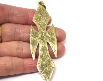 Large Antique Victorian Rolled Gold Double Sided Cross Pendant with Hand Engraved Ivy Leaves