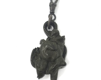 Victorian Carved Whitby Jet or Gutta-Percha Vulcanite Hanging Rabbit and Bird  Mourning Pendant