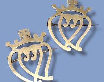Victorian 9ct Gold Scottish Luckenbooth Love Tokens, His and Hers Set