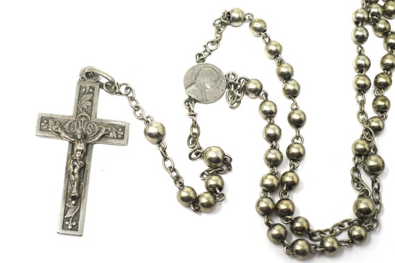 Antique Engraved French Continental Silver Rosary… - image 10